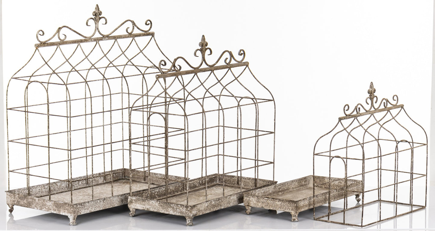 Klatka dekoracyjna metalowa komplet 2 szt. beżowy, brązowy 69x58x31,5 59x50x27 48x41x21,5