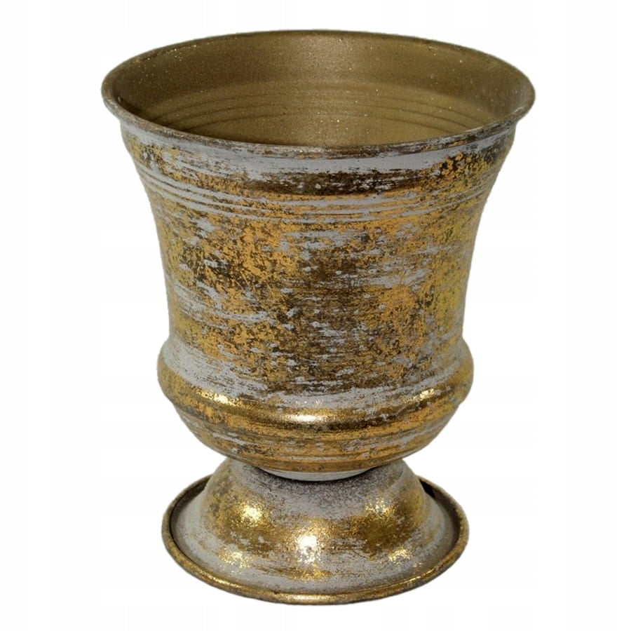 Osłonka na nóżce metalowa 16x13,5 cm złota doniczka wazon
