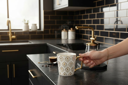 Porcelanowy Kubek elegancki złote ucho 310ml gustowny na prezent