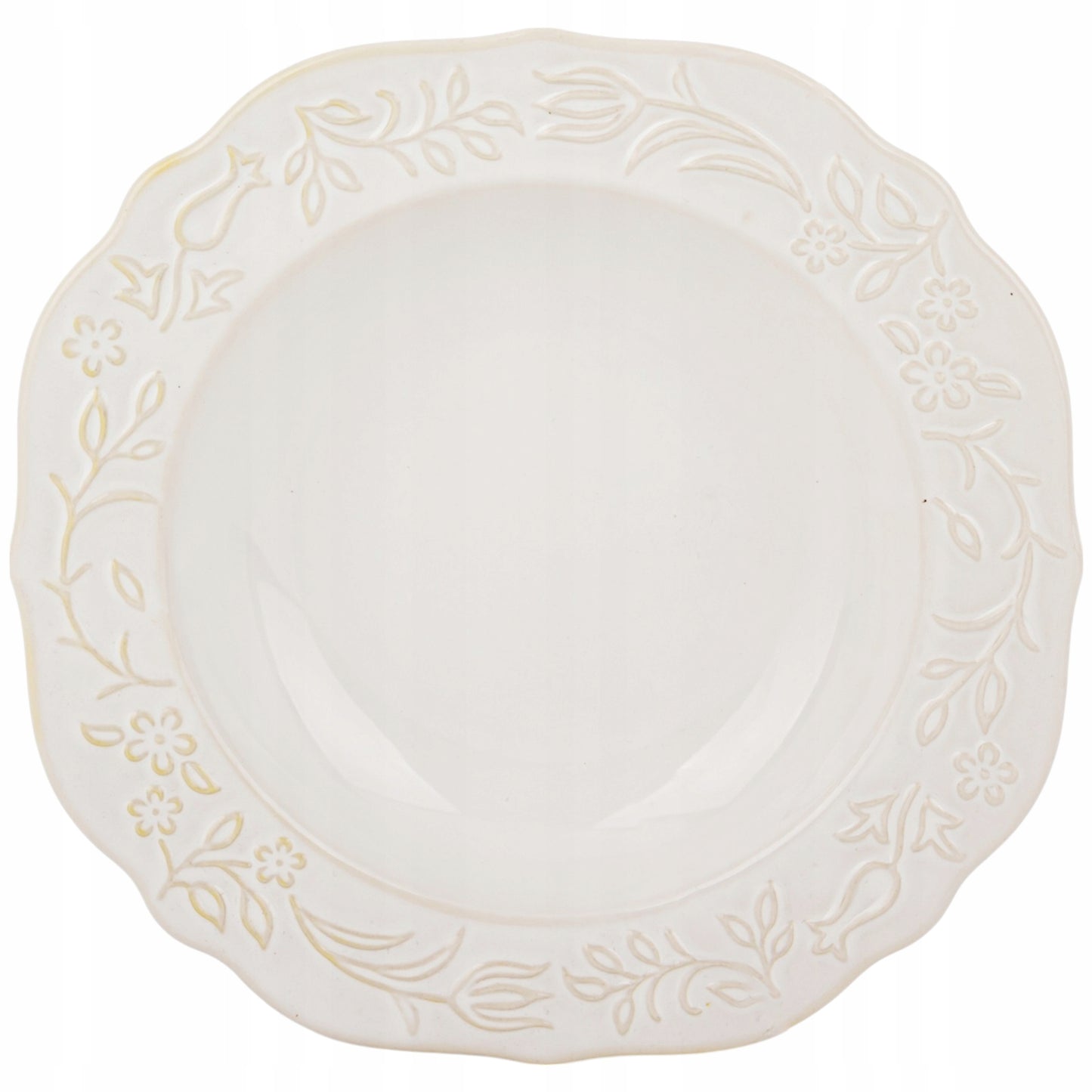 Talerz obiadowy głęboki porcelanowy 23cm kremowy zdobiony Sarmatia