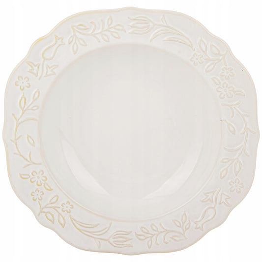 Talerz obiadowy głęboki porcelanowy 23cm kremowy zdobiony Sarmatia