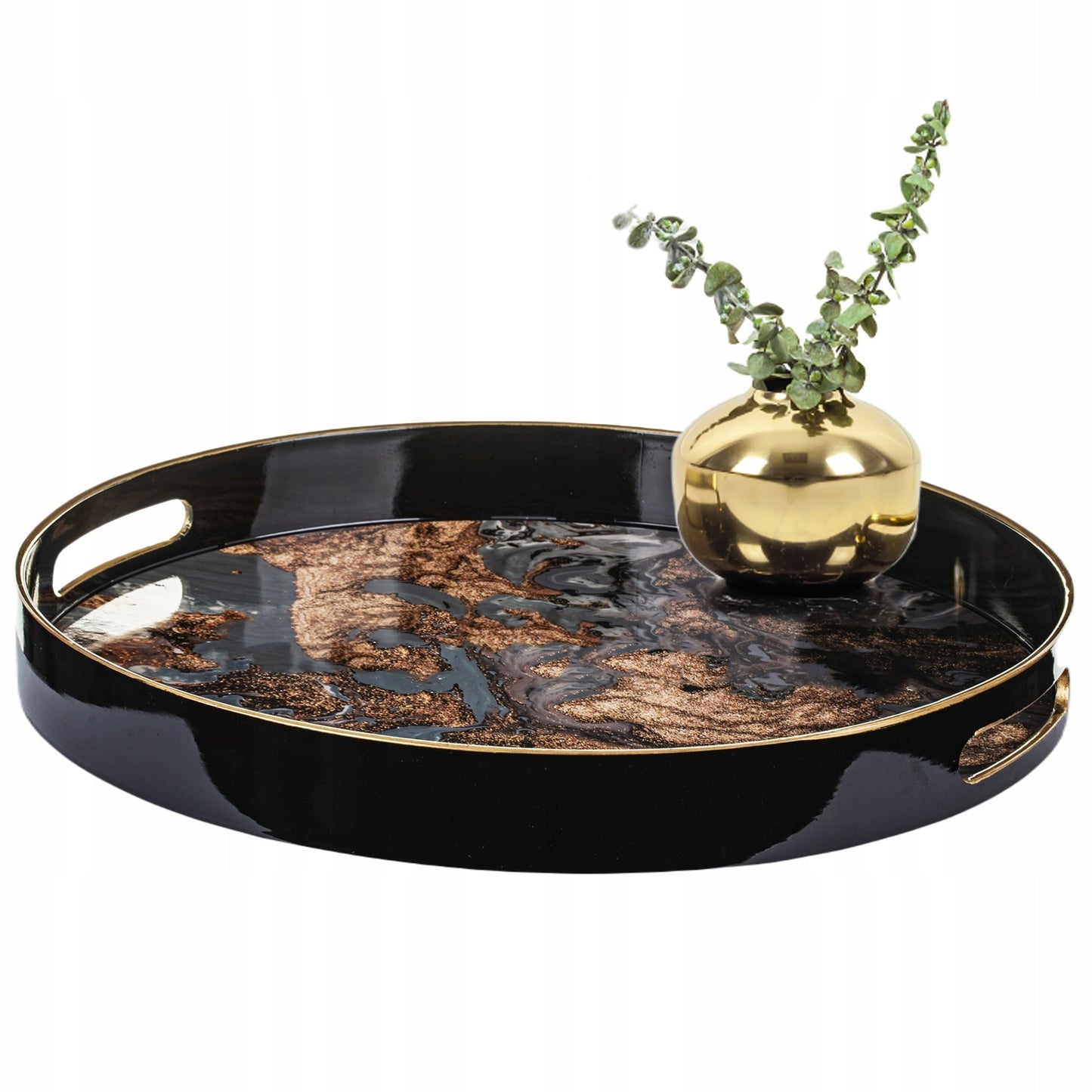 Taca czarna marmur z uchwytami okrągła glamour