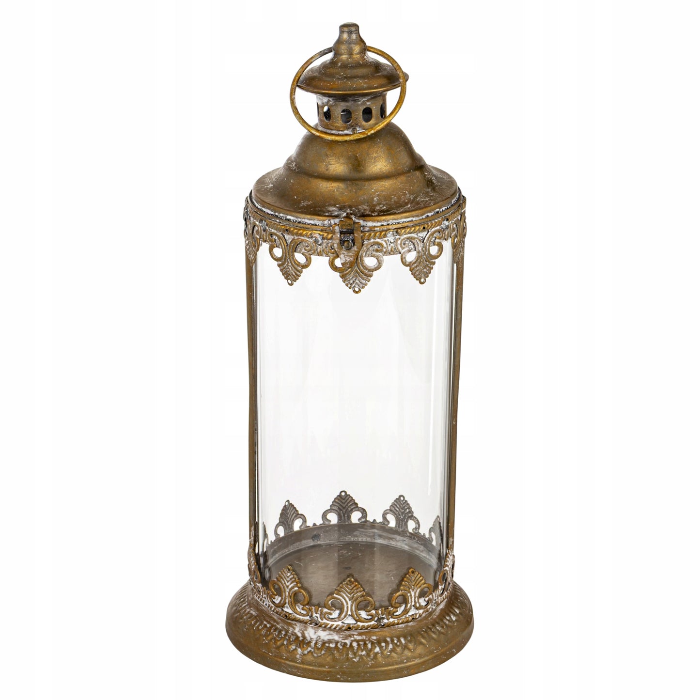 Lampion 45 cm metalowy India House Złoty Metal i Szkło Styl Orientalny