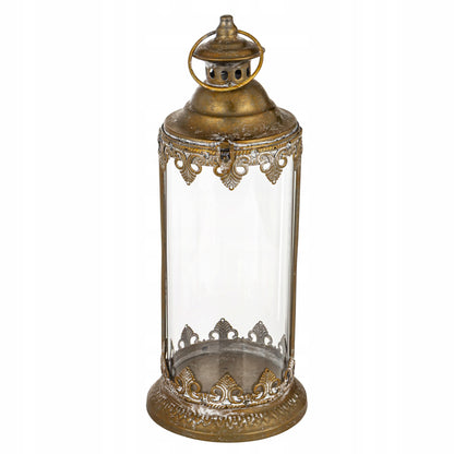Lampion 45 cm metalowy India House Złoty Metal i Szkło Styl Orientalny