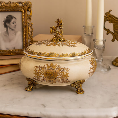 Szkatułka na biżuterię postarzany dekoracja ceramiczny retro złoty pojemnik