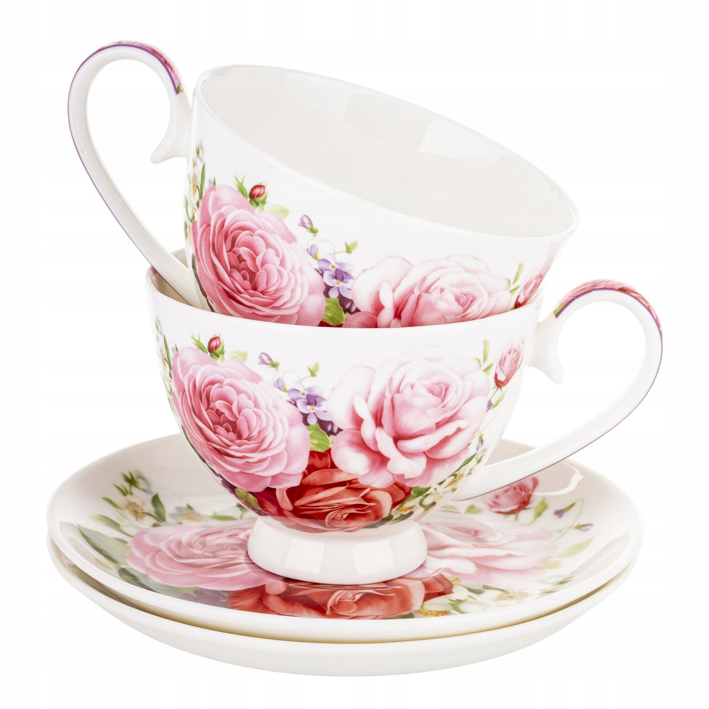 Elegancki komplet filiżanek w róże porcelana zestaw na prezent 2 szt 250ml