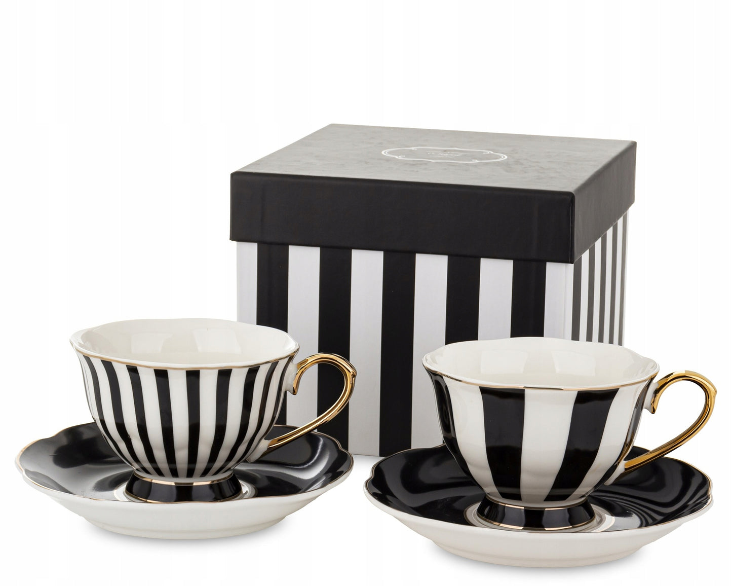 Komplet filiżanek porcelanowych 2szt. biało-czarne złote