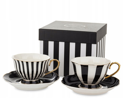 Komplet filiżanek porcelanowych 2szt. biało-czarne złote