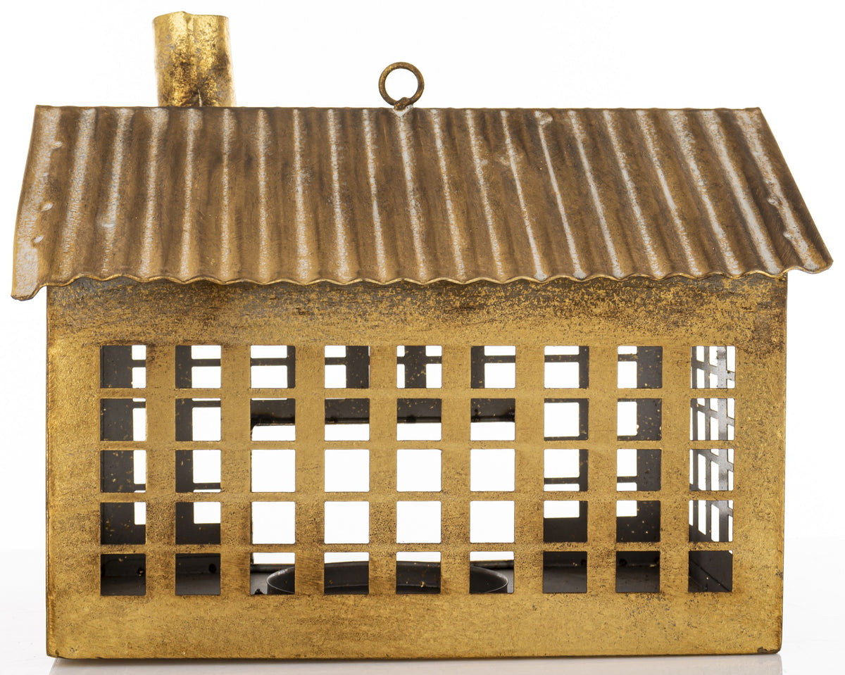 Figurka świąteczna Dekoracja Metalowa Domek złoty 23x27x20,5
