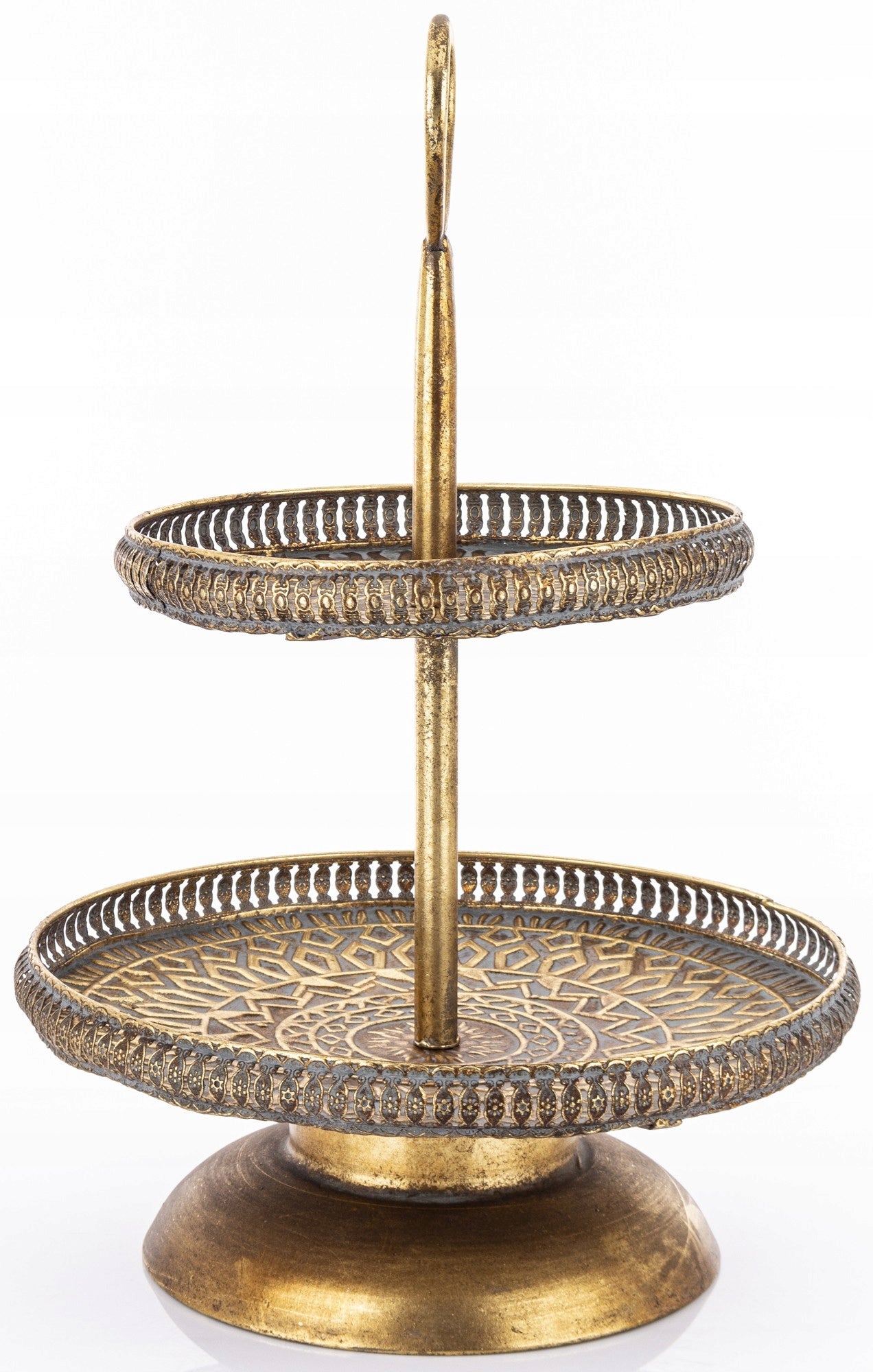 Patera dekoracyjna etażerka taca złota metalowa 55x37 cm