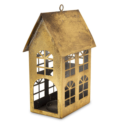 Figurka świąteczna Dekoracja Metalowa Domek złoty 27x11,5x18