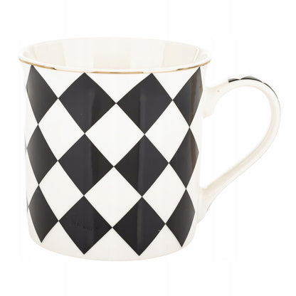 Kubek porcelanowy w pudełku na prezent czarno biały porcelana 380 ml