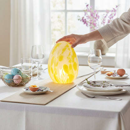 Szklane jajo lampion pisanka LED XXL żółte białe wielkanocna figurka
