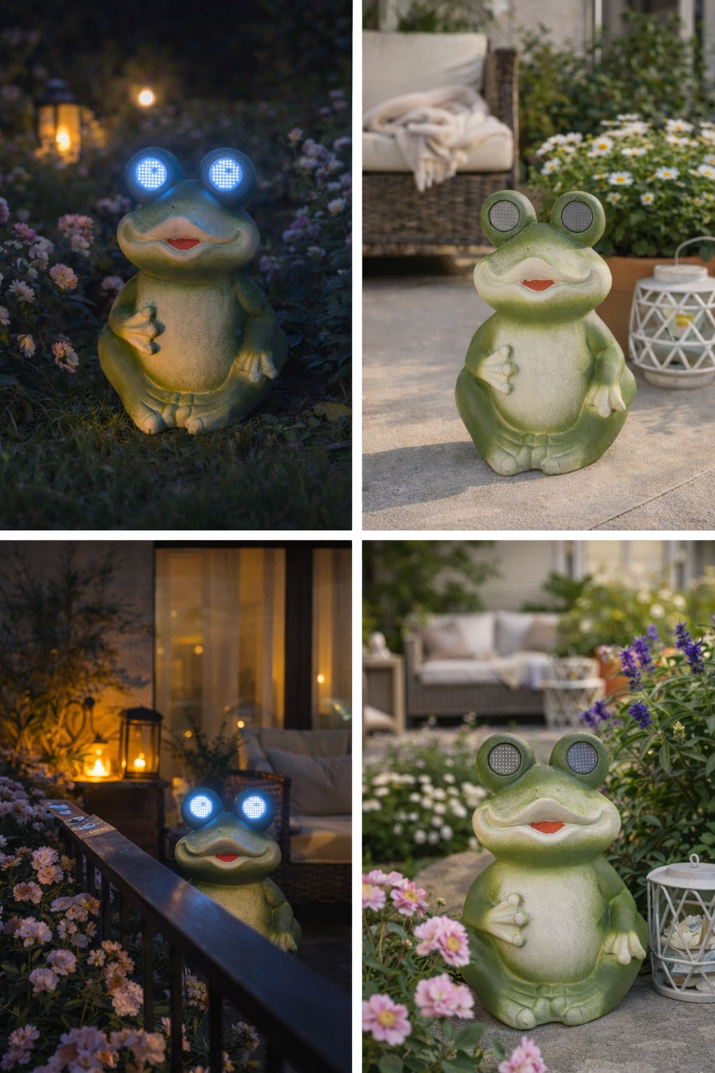 Solarna figurka Żaba lampa LED dekoracja ogrodowa z efektem ruchomych oczu