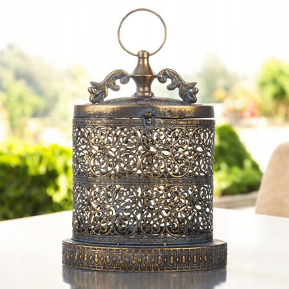 Lampion Ażurowy metalowy indyjski 34 cm świecznik latarenka