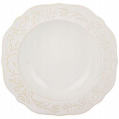 Talerz obiadowy głęboki porcelanowy 23cm kremowy zdobiony Sarmatia