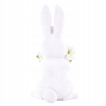 Figurka królik biały zajączek wielkanocny z kwiatami wiosenny 22 cm