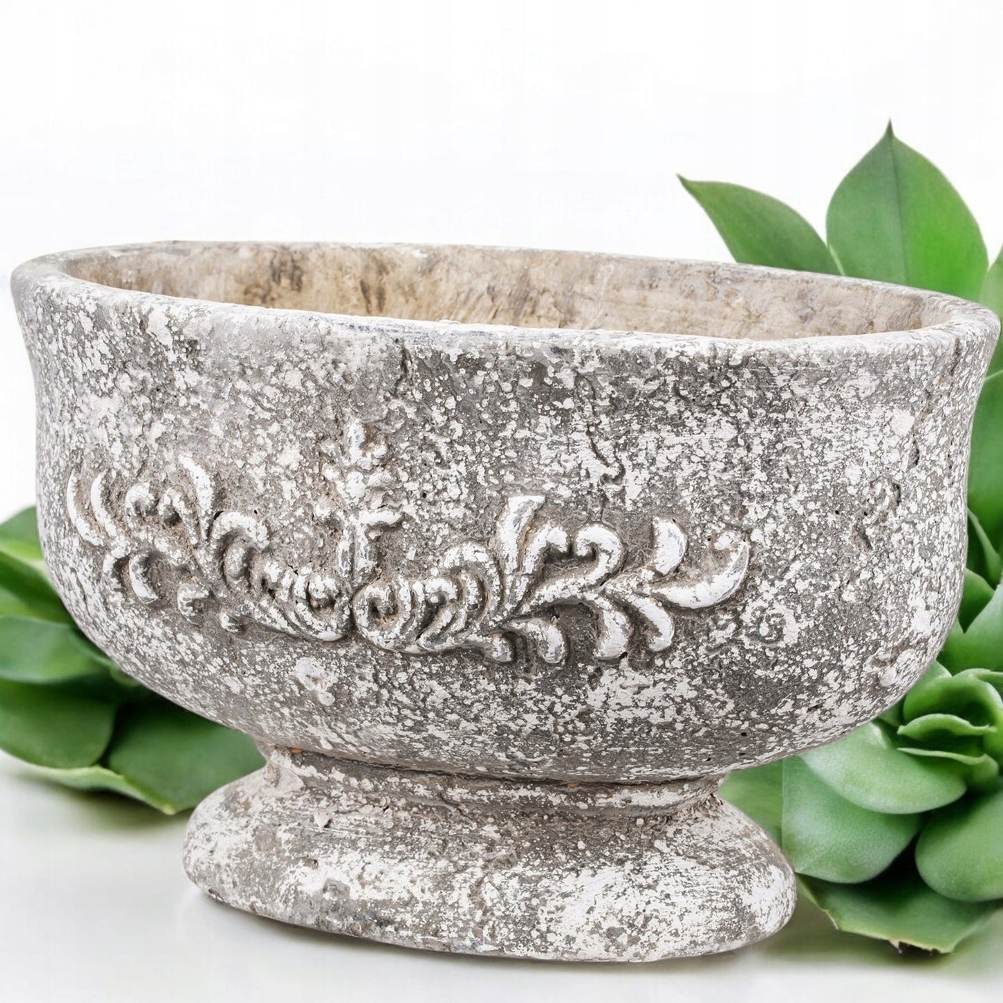 Osłonka betonowa owalna na kwiaty zioła 15 x 16 cm beton