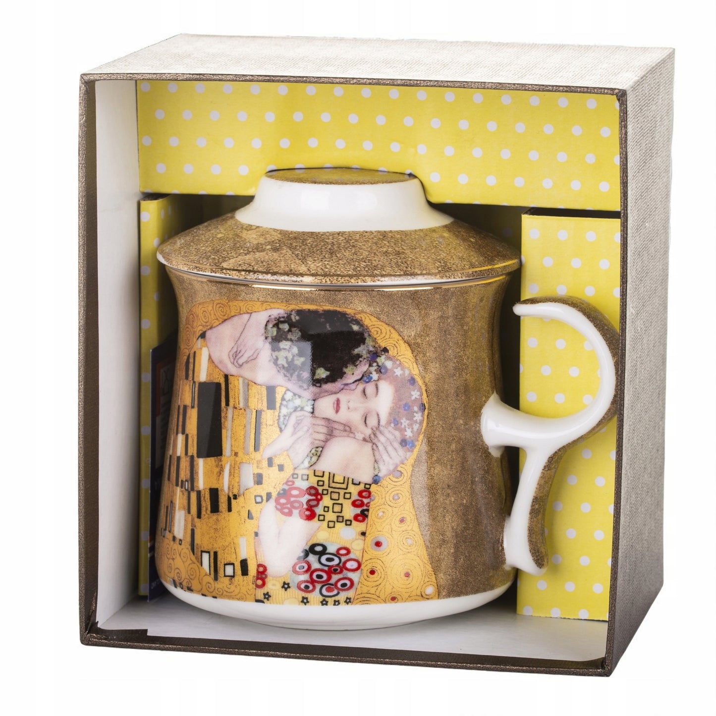 Kubek z zaparzaczem w pudełku Pocałunek Gustav Klimt porcelana zaparzacz