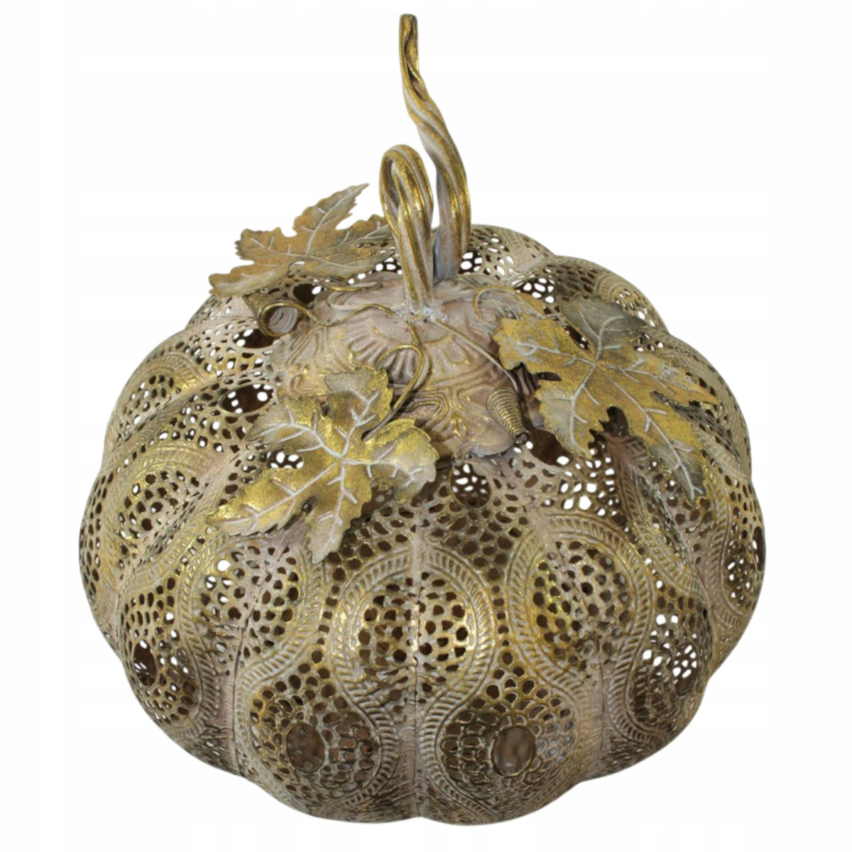 Lampion metalowy Dynia złoty 29x 26 cm dekoracja jesienna ażurowa figurka