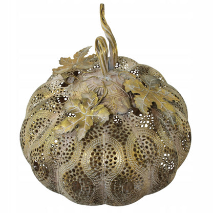 Lampion metalowy Dynia złoty 29x 26 cm dekoracja jesienna ażurowa figurka