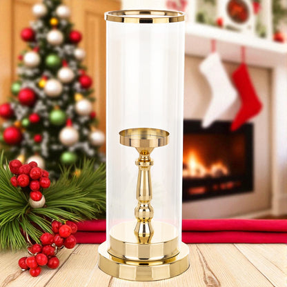Świecznik metalowy złoty wysoki szkło glamour szklany 41cm