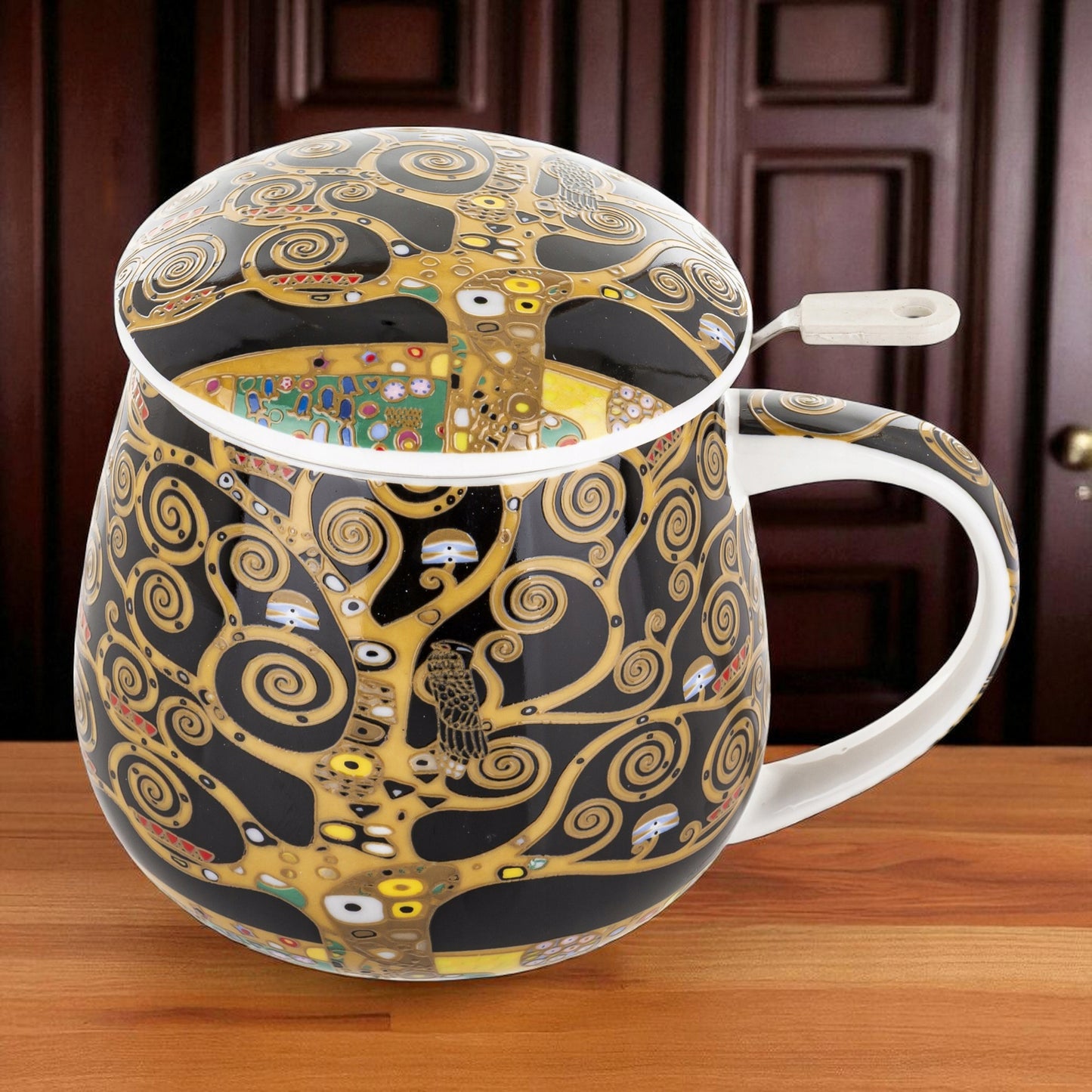 Kubek baryłka z zaparzaczem w pudełku Duo Gustav Klimt porcelana 430 ml