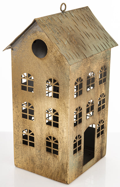 Figurka świąteczna Dekoracja Metalowa Domek złoty 33x18x15