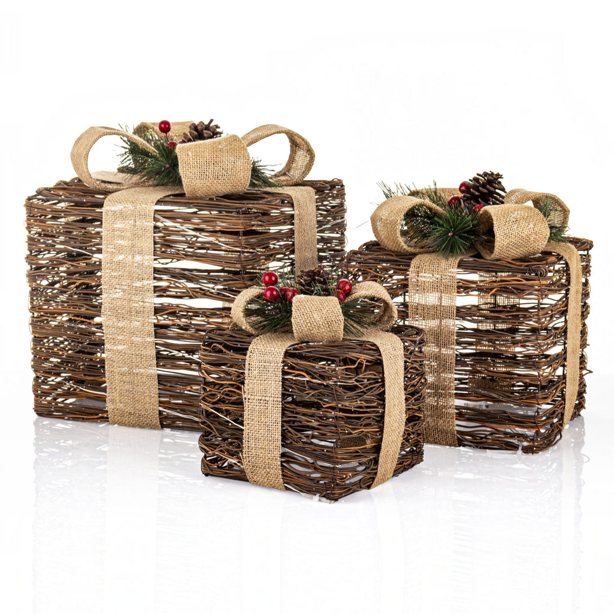 Ozdoba świąteczna LED Prezent czarny, beżowy 30x26x26 25x21x21 18x17x17 cm