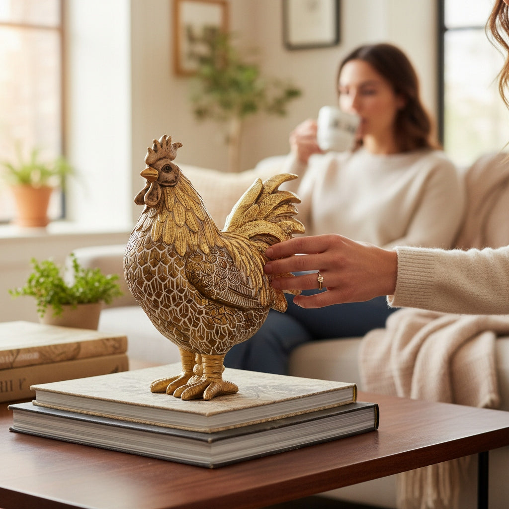 Kogut brązowo złoty dekoracyjna figurka wielkanocna 26,5 cm