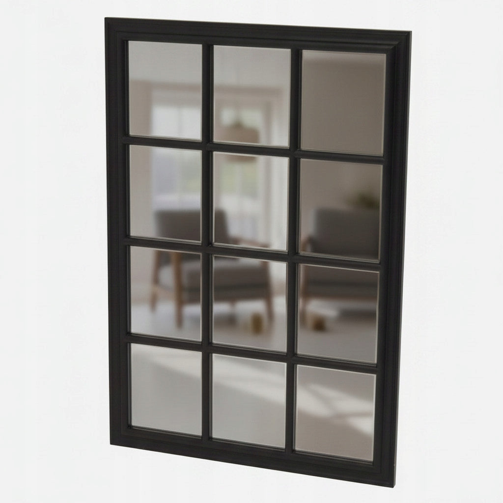 Lustro ścienne prostokątne ze szprosami 100 x 70 cm czarne w stylu okna