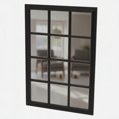 Lustro ścienne prostokątne ze szprosami 100 x 70 cm czarne w stylu okna