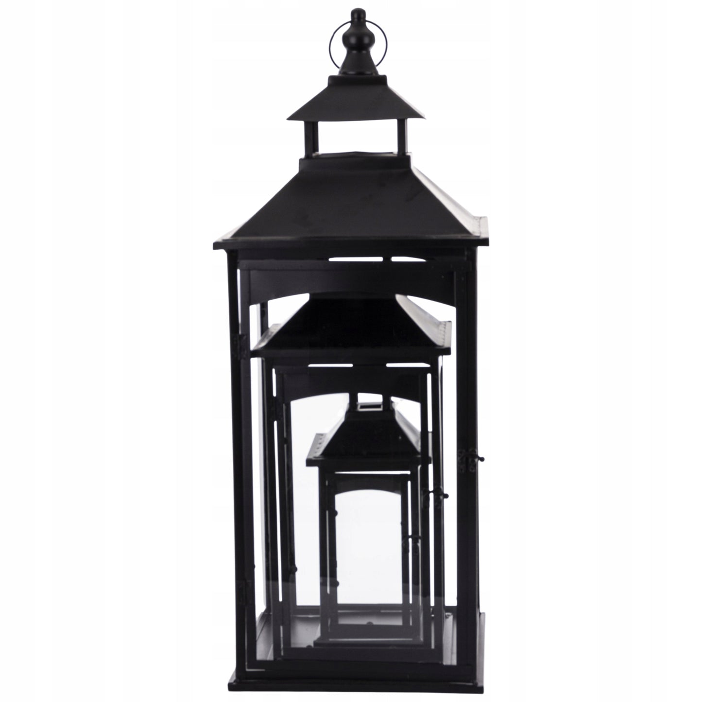 Latarnia komplet 3 lampionów szkło metal czarny wysoki 86, 67, 45 cm