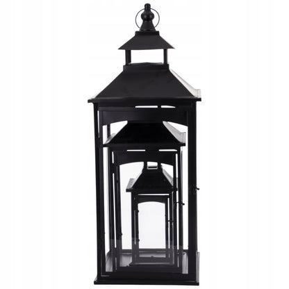 Latarnia komplet 3 lampionów szkło metal czarny wysoki 86, 67, 45 cm