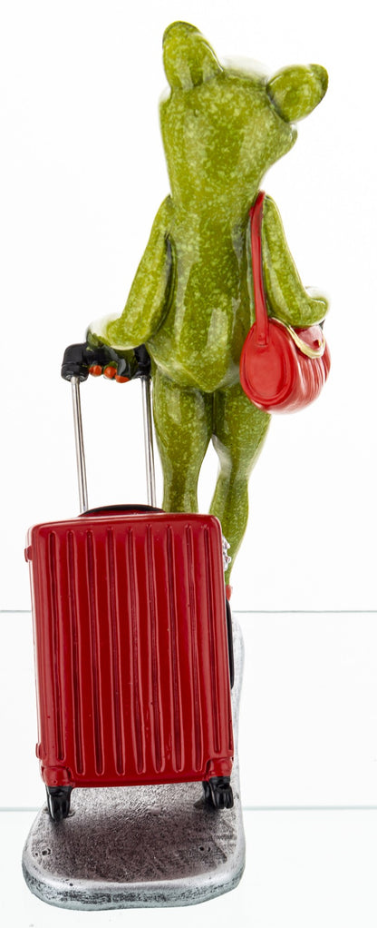 Ozdobna Figurka 18 x 13 x 5,5 cm - Żaba z walizką Turystka