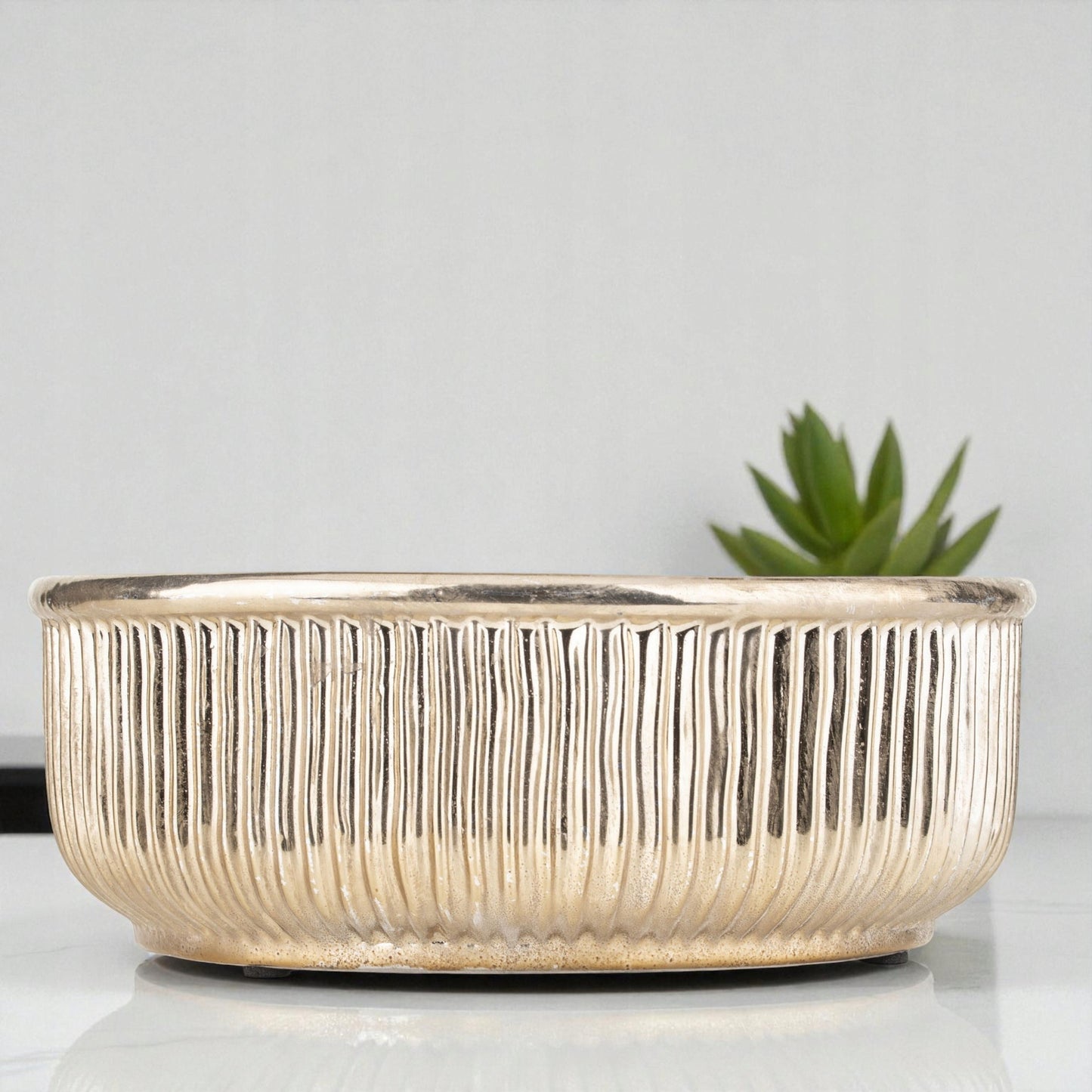 Osłonka 10 x 26 cm ceramiczna złota okrągła doniczka misa