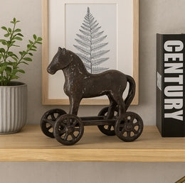 Figurka Metalowa Koń na Kółkach Vintage Loft Retro 13,5cm żeliwny dekoracja