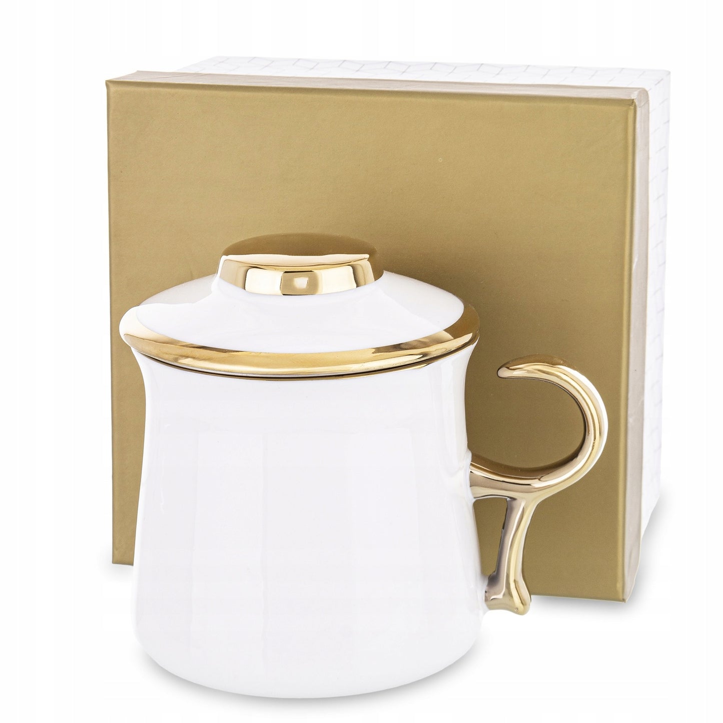 Kubek biały z zaparzaczem biało złoty porcelana na zimę zioła 450ml