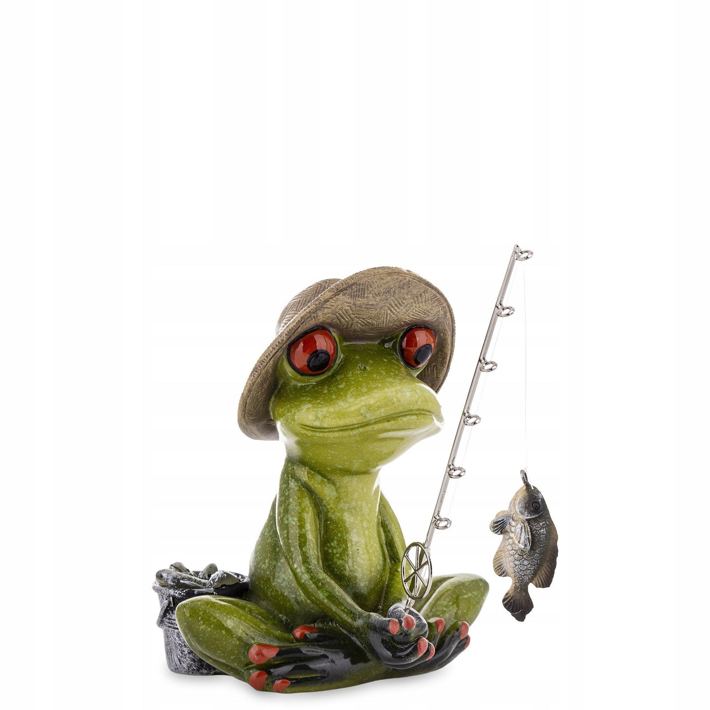 FIGURKA ŻABA RYBAK W KAPELUSZU 13,5x12x14cm wędkarz żabka