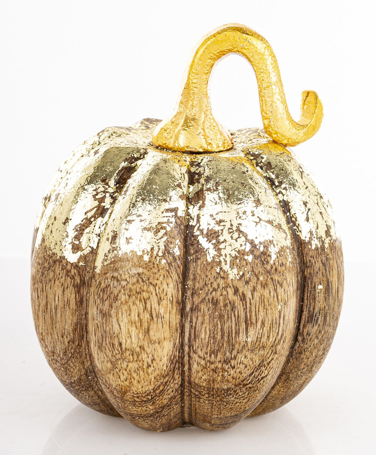 Ozdoba jesienna dynia drewniana brązowo-złota 10,5x8x8 cm