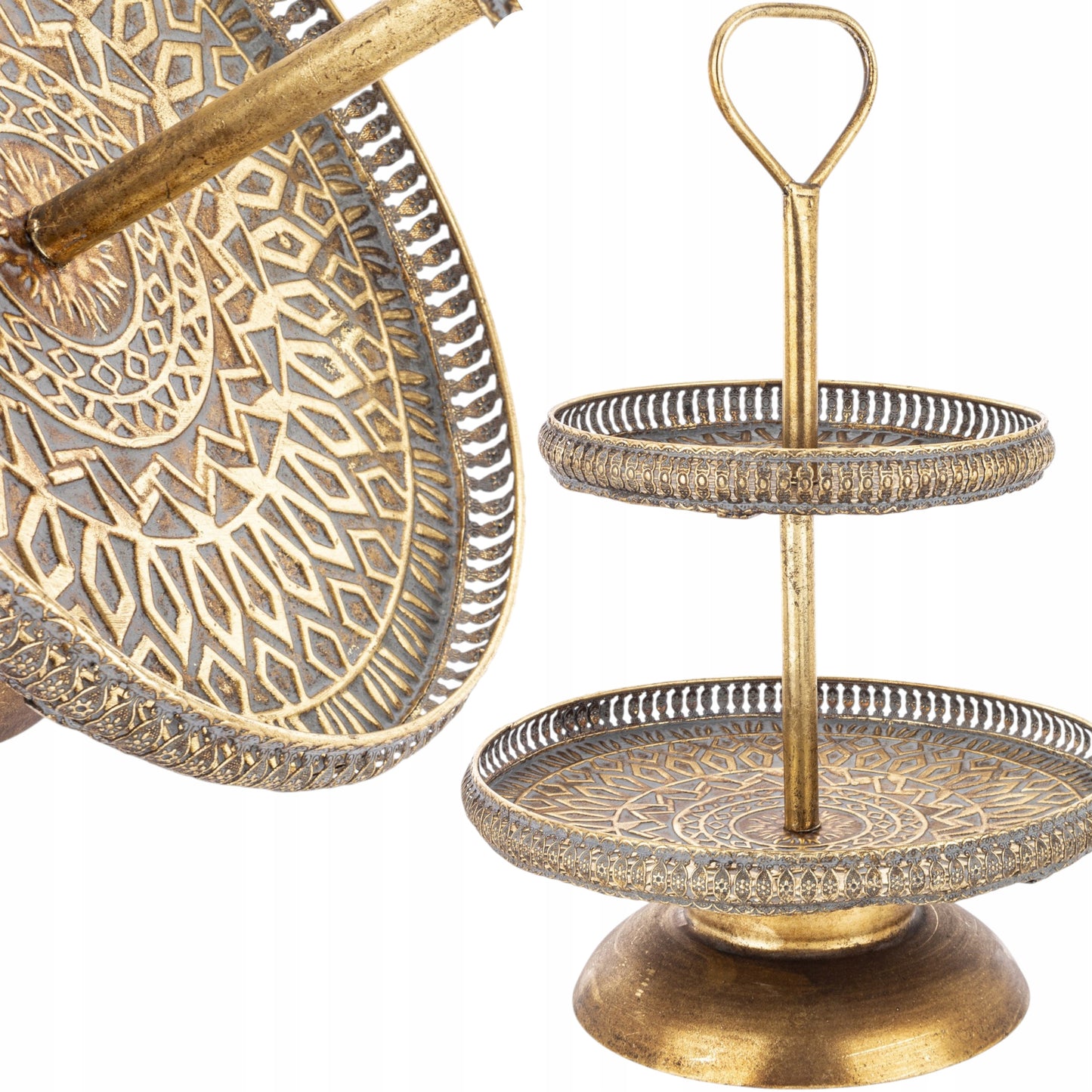 Patera dekoracyjna etażerka taca złota metalowa 55x37 cm