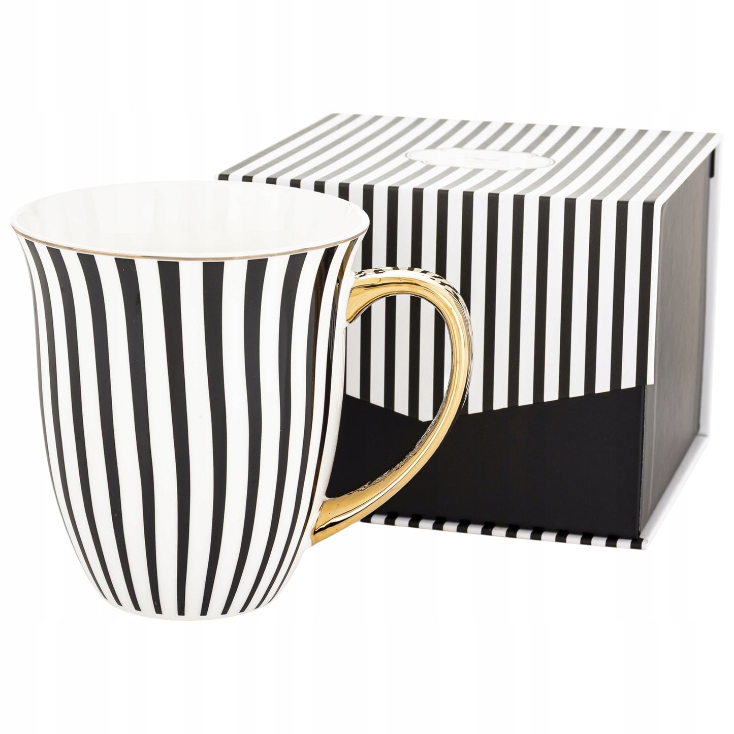 Kubek porcelana ozdobny w paski w pudełku na prezent duży 450 ml