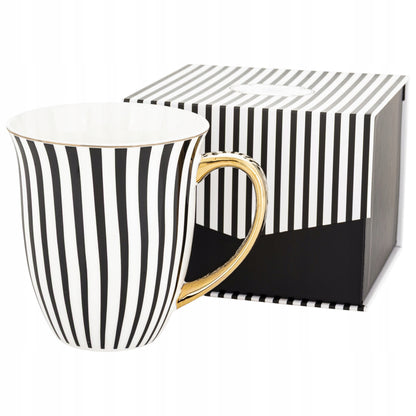 Kubek porcelana ozdobny w paski w pudełku na prezent duży 450 ml