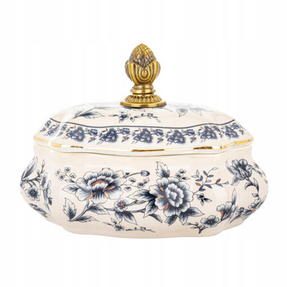 Pojemnik ceramiczny Szkatułka na biżuterię postarzany puzderko retro złoty