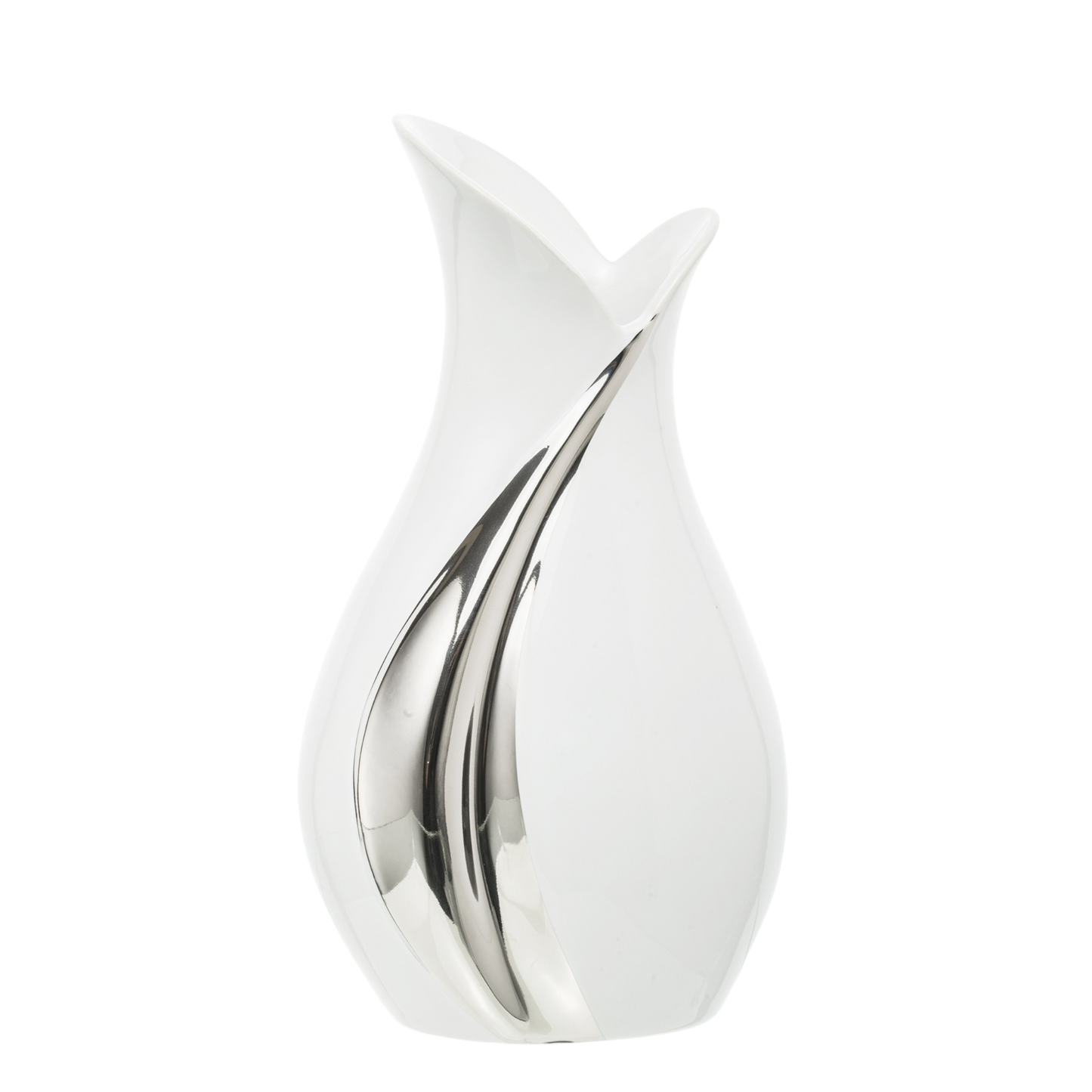 Wazon na kwiaty biały srebrny ceramika 14 x 26cm glamour