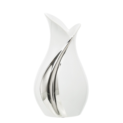 Wazon na kwiaty biały srebrny ceramika 14 x 26cm glamour