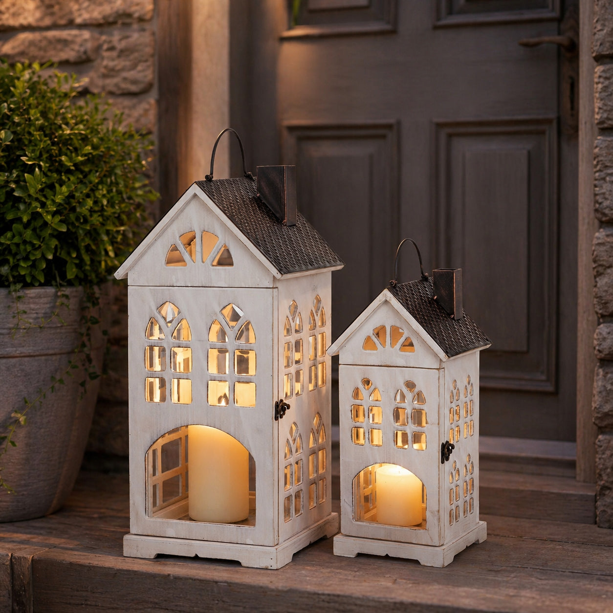 zestaw 2 szt Lampion drewniany XXL duży komplet lampionów 61cm i 43cm