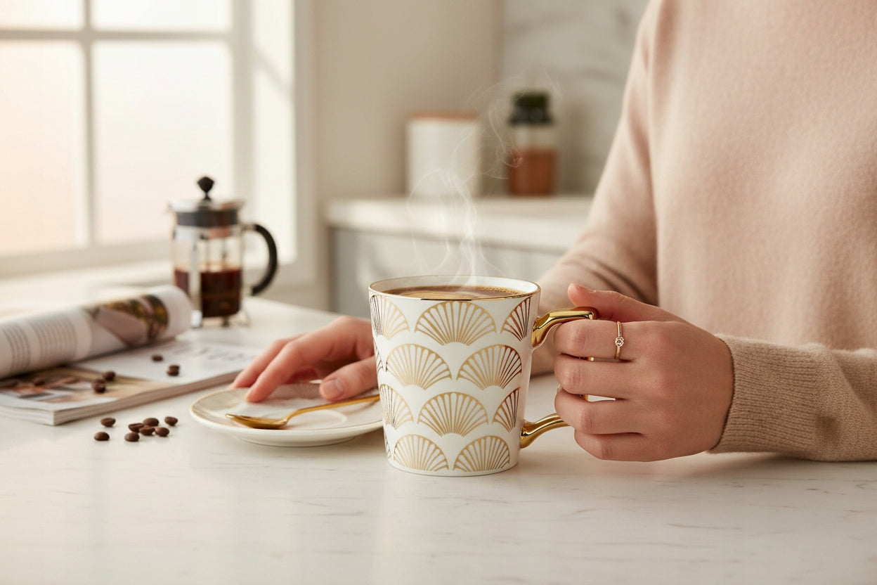 Porcelanowy Kubek elegancki złote ucho 310ml