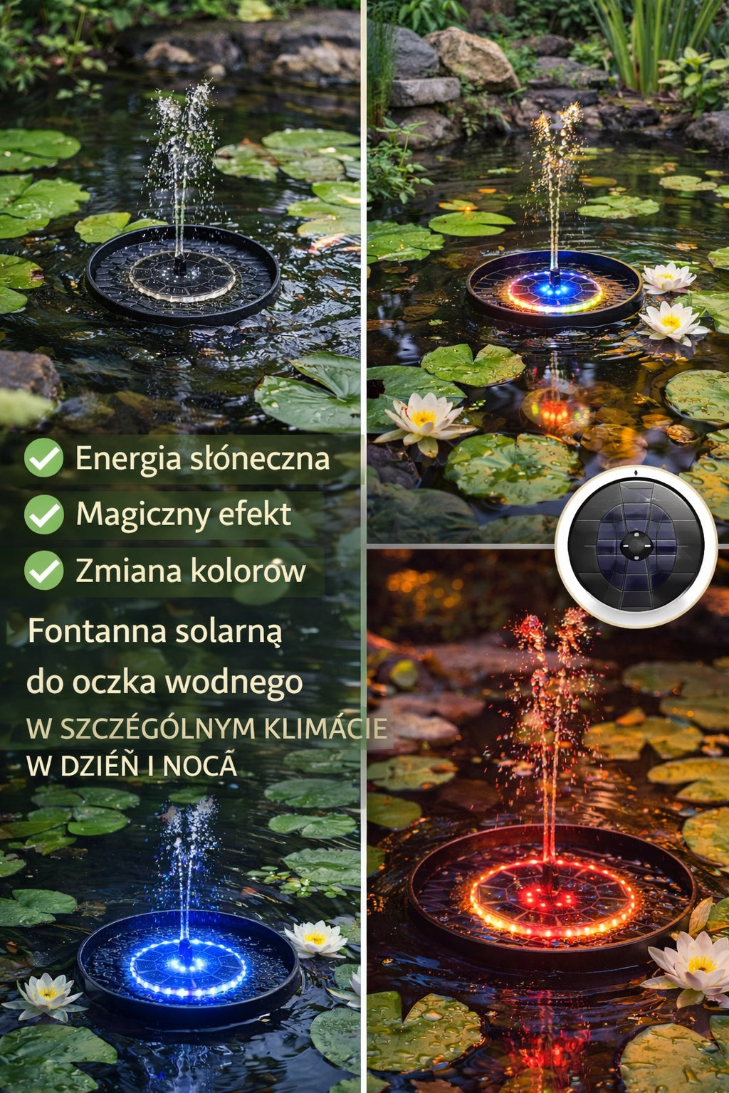 Fontanna solarna z oświetleniem LED