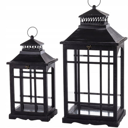Zestaw 2 szt Lampion Drewniany czarny Latarnie komplet XXL 69cm